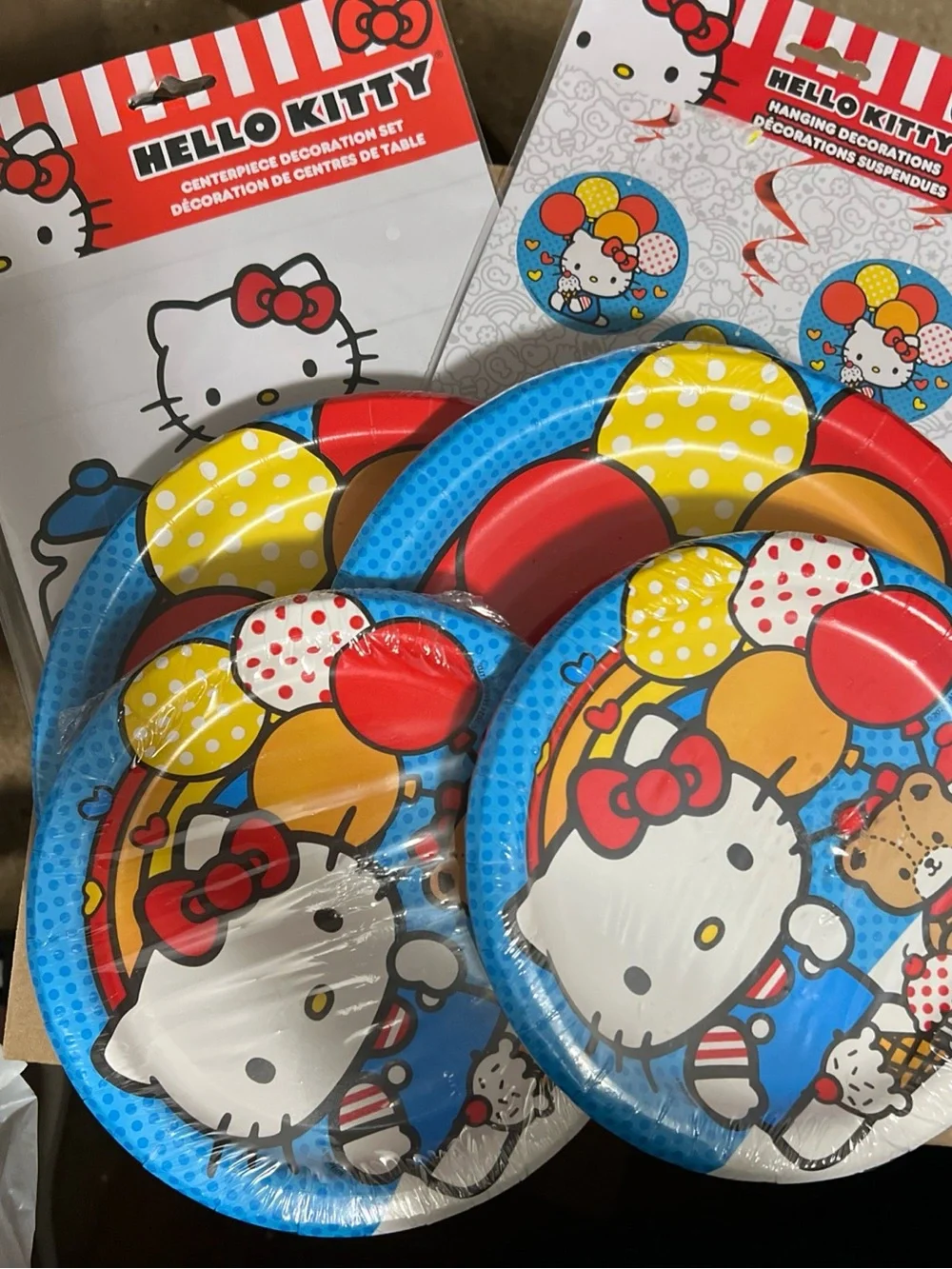 Hello Kitty , Blue, Red & Yellow Disposable Party Plates and Decor